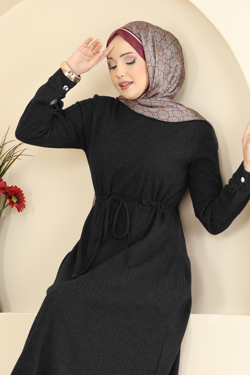 Beli Tünelli Balıksırtı Elbise 24090UKBK1160 görsel 3