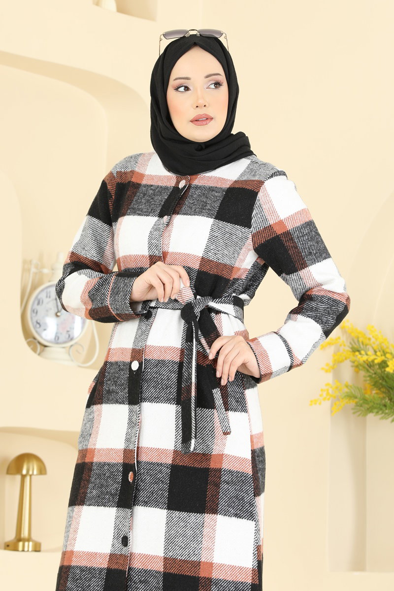 Önden Düğmeli Ekose Kap 24088UKBK1160 görsel 3