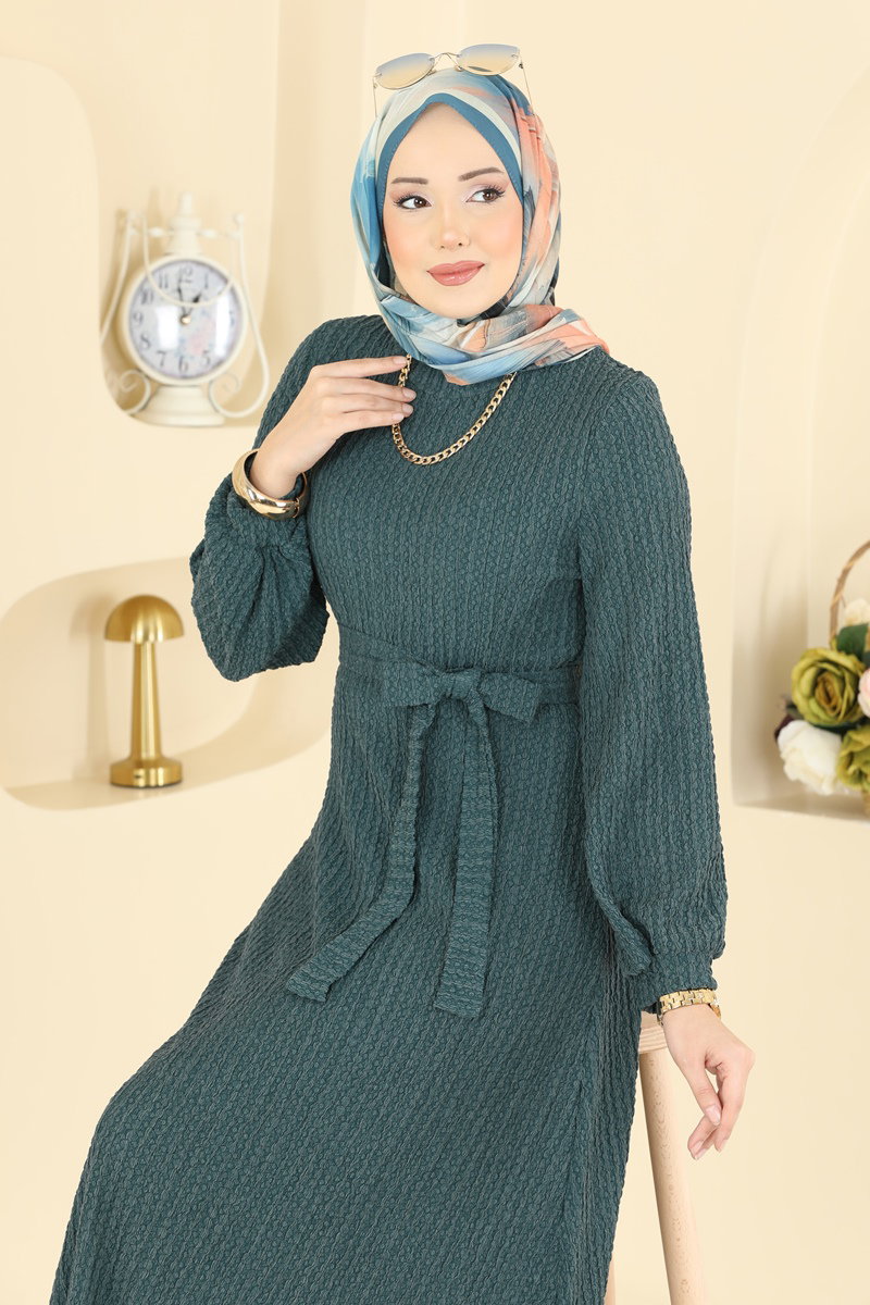 Kuşak Detaylı Bürümcük Elbise 4575ERK1158 görsel 4