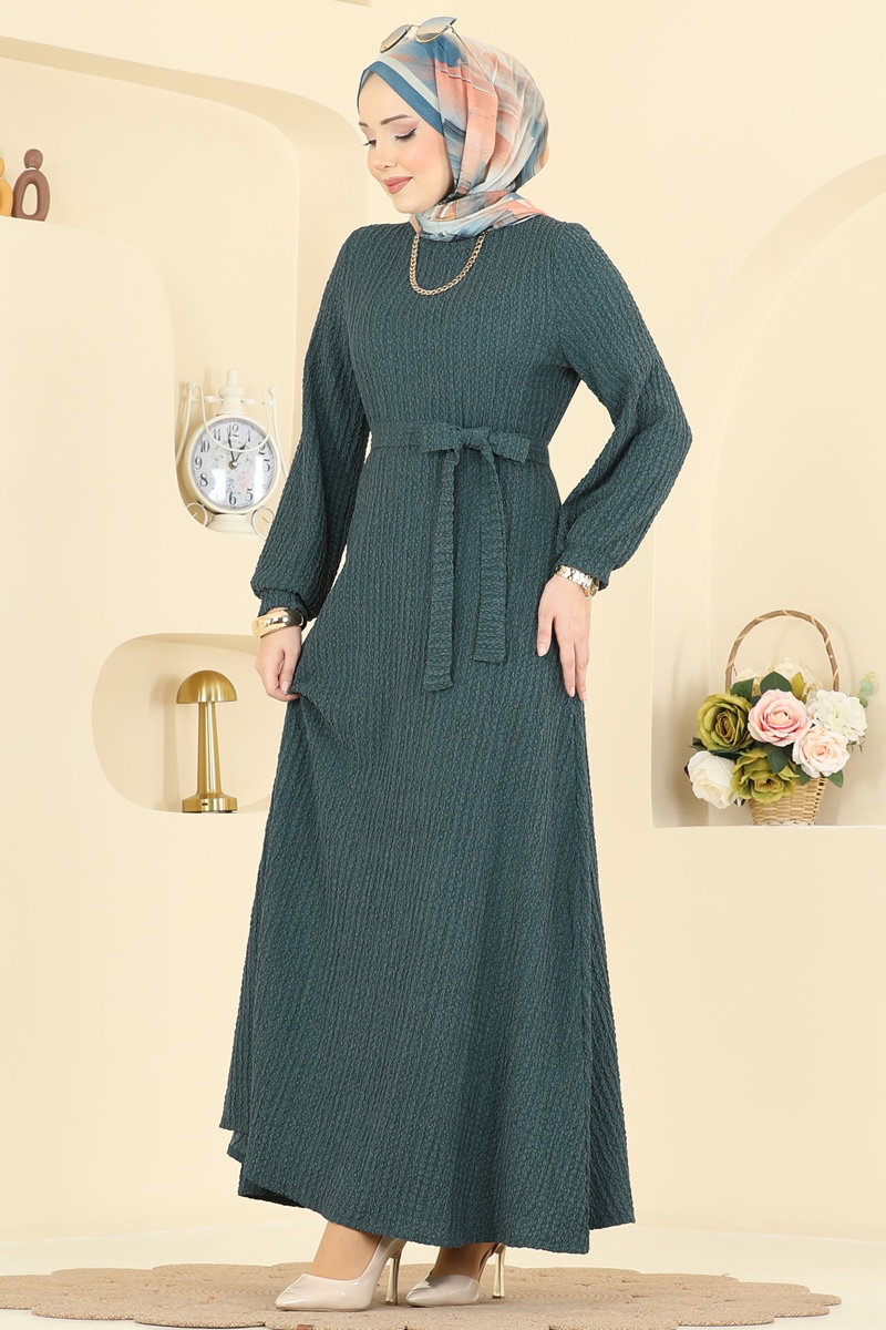 Kuşak Detaylı Bürümcük Elbise 4575ERK1158 görsel 3