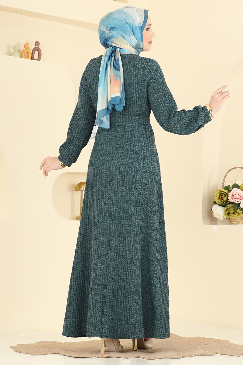 Kuşak Detaylı Bürümcük Elbise 4575ERK1158 görsel 5
