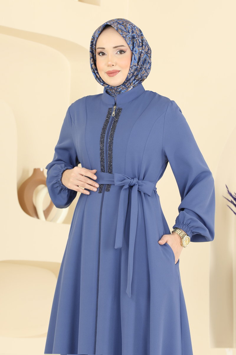 Önü Taşlı Bağlamalı Ferace 2821SL432 görsel 3