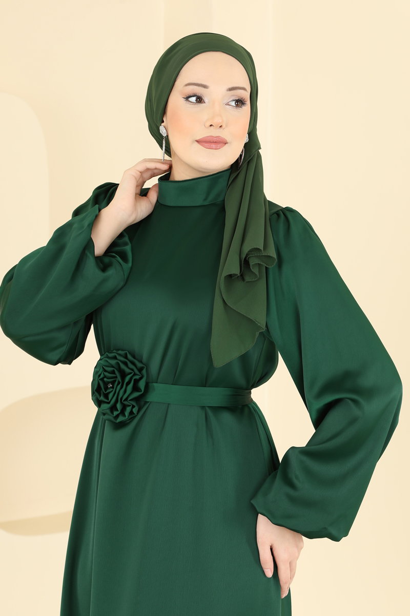 Gül Aksesuarlı Saten Elbise 2793AYD574 görsel 3