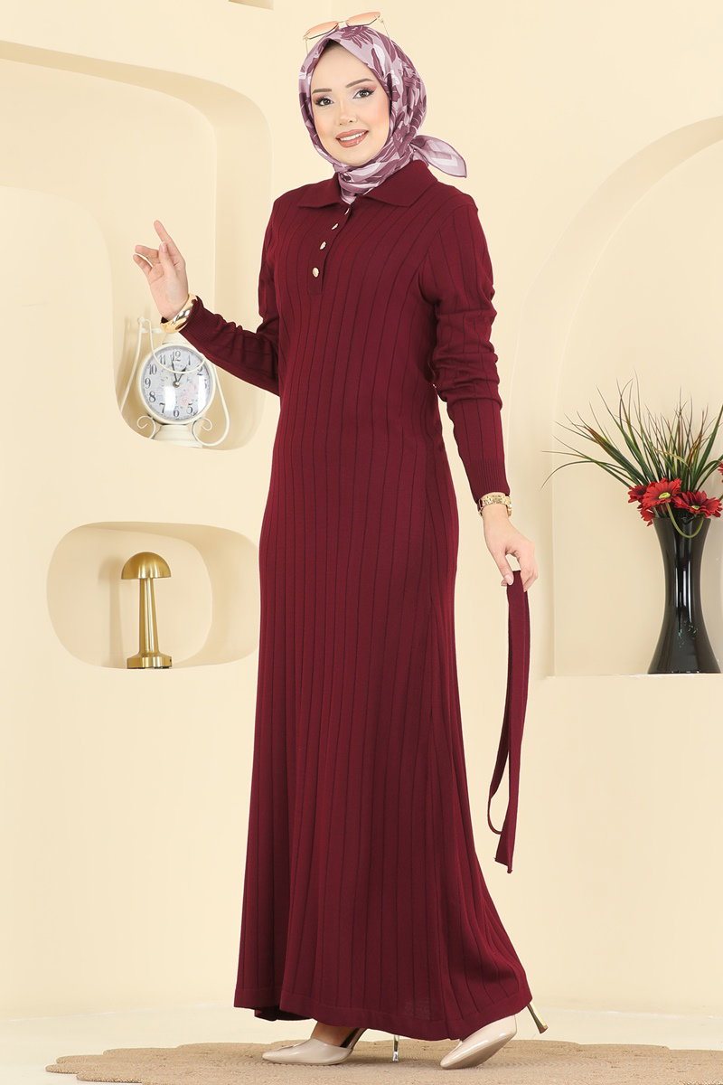 Yarım Düğmeli Triko Elbise 0012MT581 görsel 3
