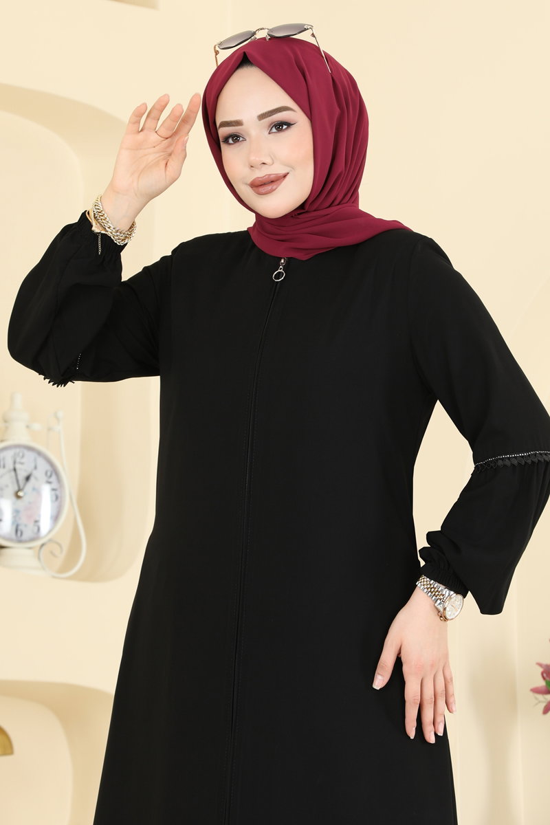 Şerit Detaylı Fermuarlı Ferace 0503ORG1169 görsel 3