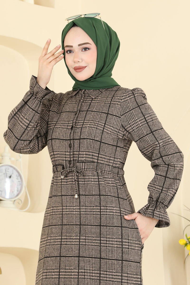 Kare Desenli Rahat Elbise 24092UKBK1160 görsel 3