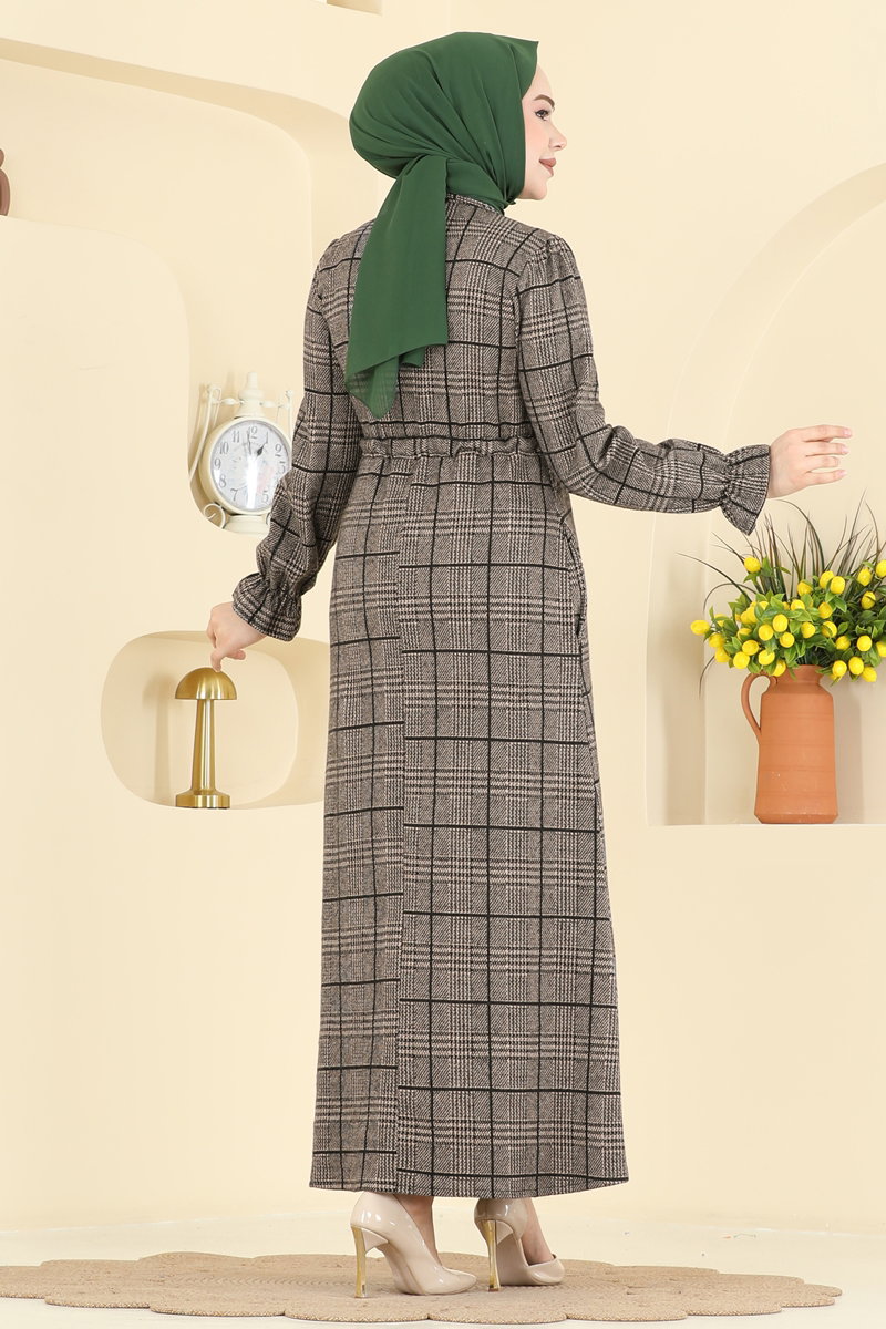 Kare Desenli Rahat Elbise 24092UKBK1160 görsel 4
