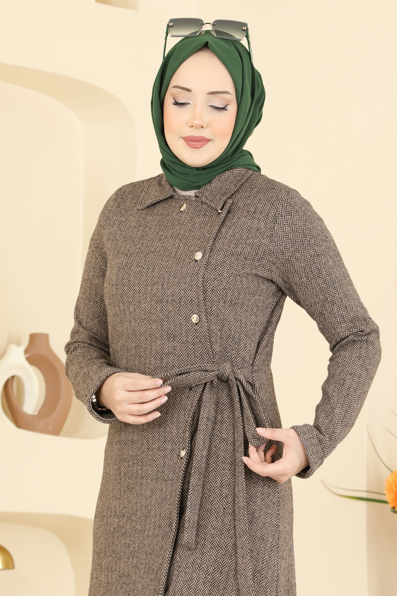 Önden Düğmeli Balıksırtı Ferace 24094UKBK1160 görsel 3