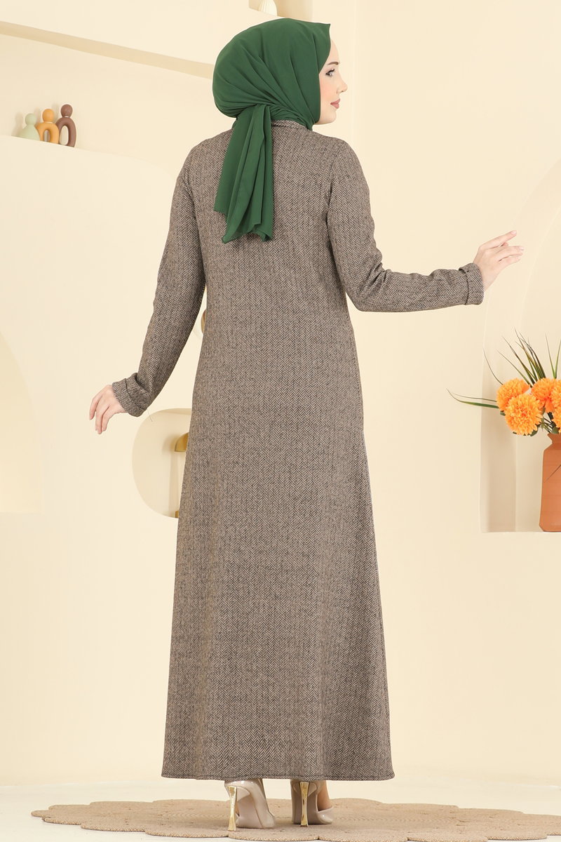 Önden Düğmeli Balıksırtı Ferace 24094UKBK1160 görsel 4
