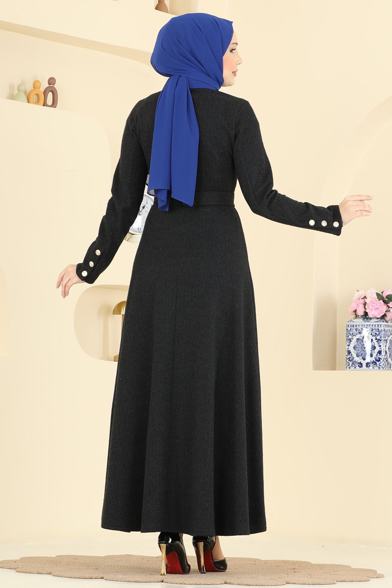 Kuşak Detaylı Balıksırtı Elbise 24097UKBK1160 görsel 4