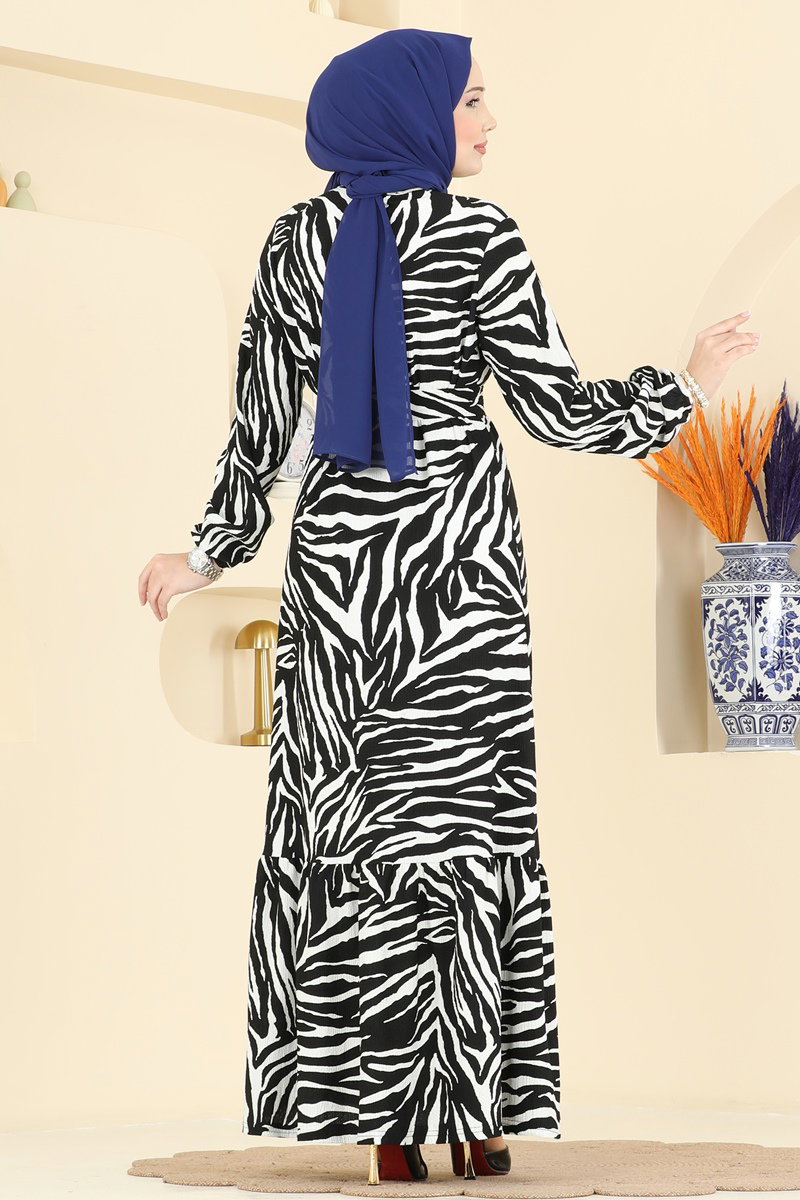 Zebra Desenli Kemerli Elbise 731PM271 görsel 4