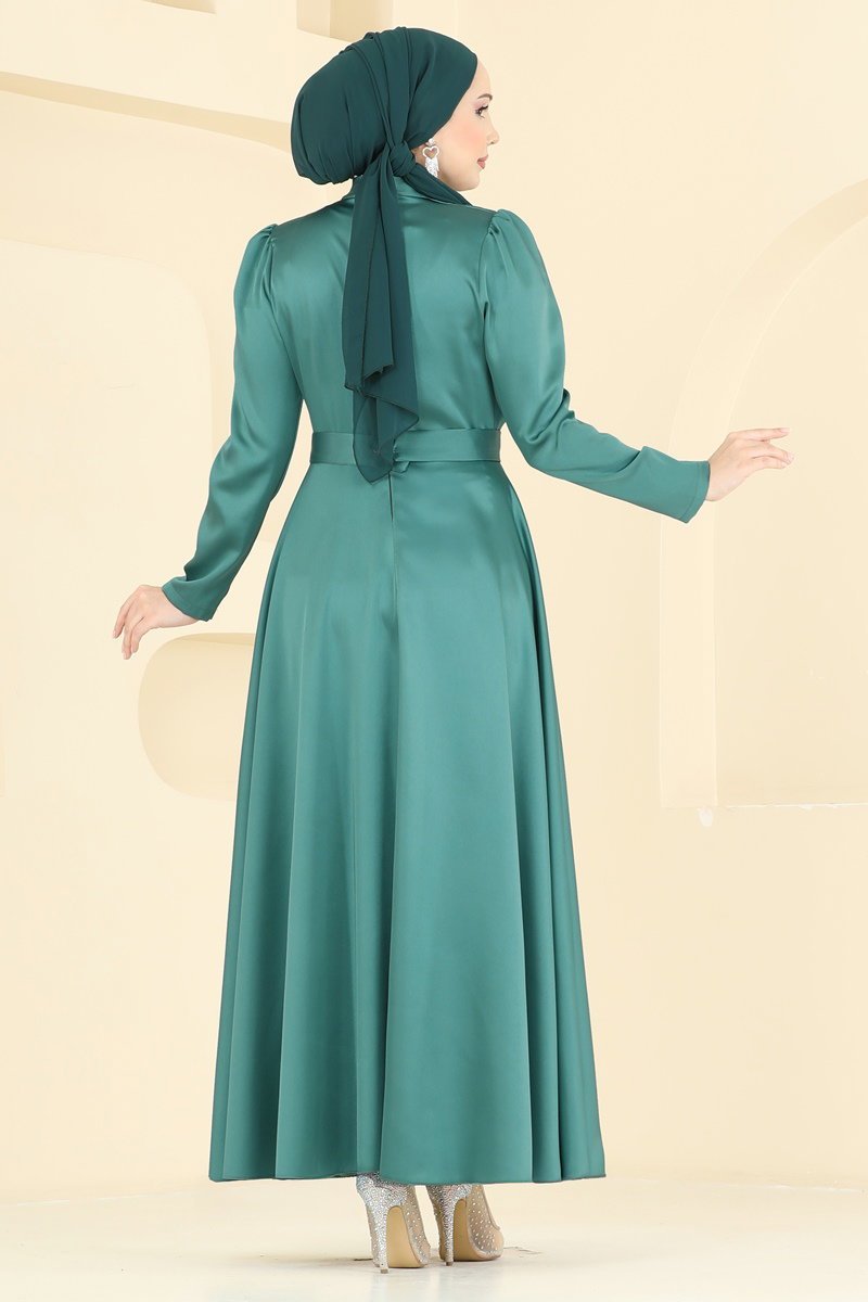 Omuzu Taşlı Saten Elbise 5801EDFK1198 görsel 4