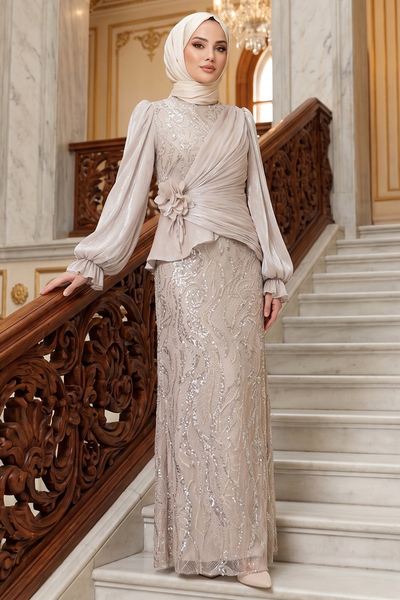 Çiçek Broşlu Taşlı Abiye 175DMNK1166