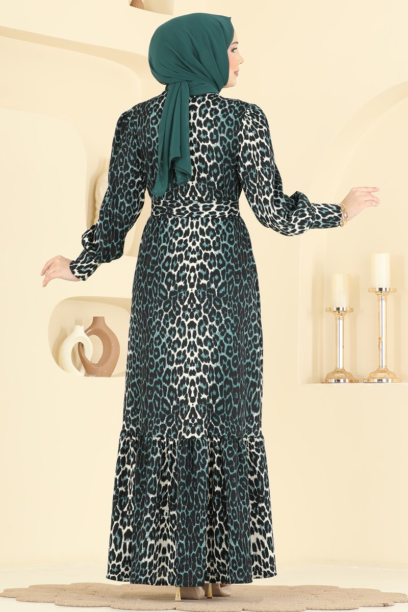 Leopar Desenli Bürümcük Elbise 7169ERK1158 görsel 4