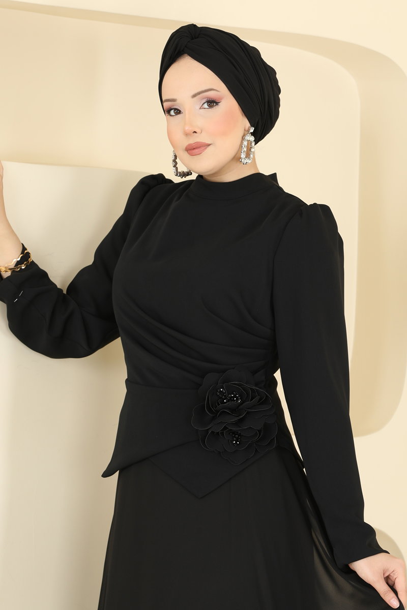 Gül Aksesuarlı Şifon Abiye 201DMNK1166 görsel 3