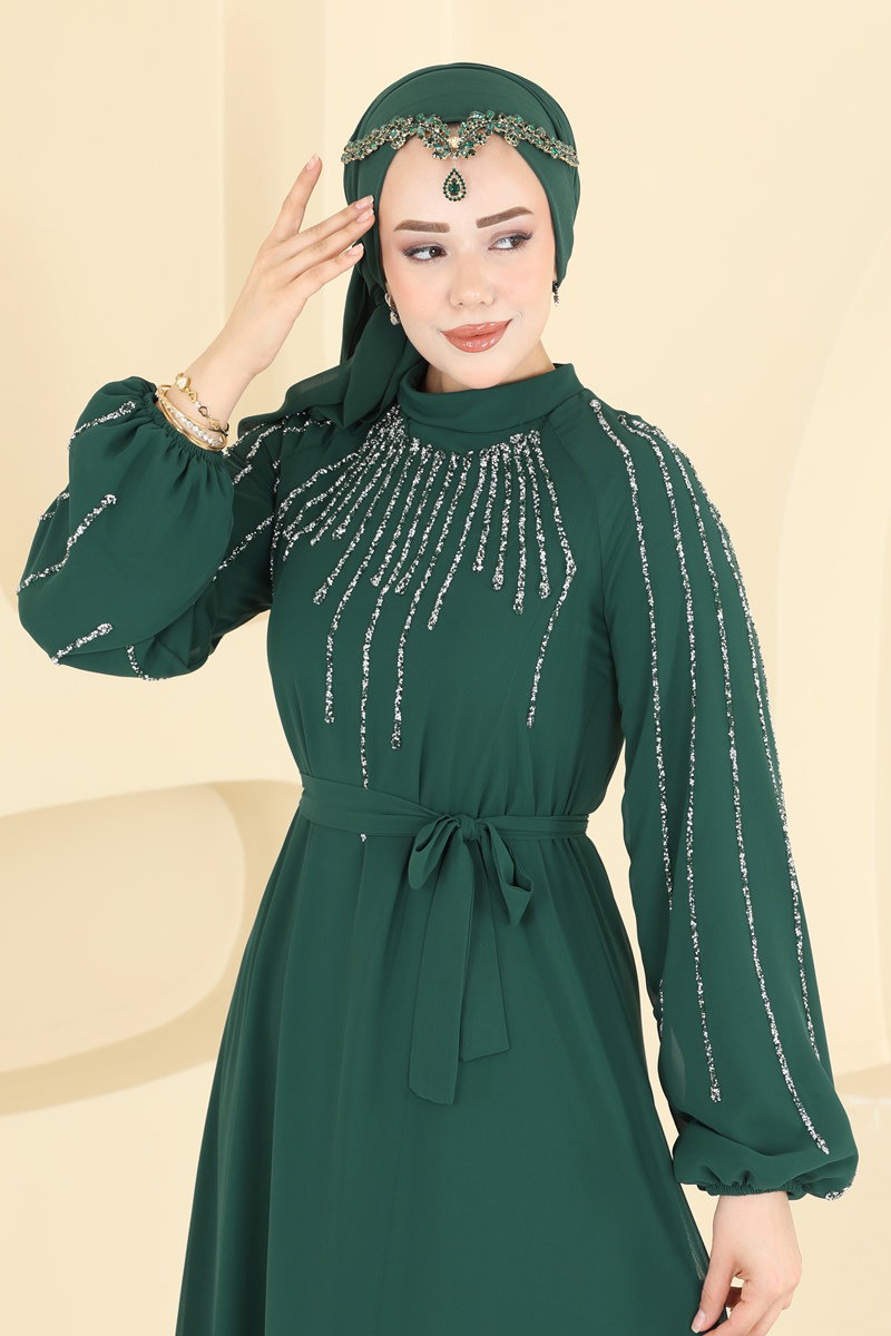 Gümüş Taşlı Şifon Abiye 5818EDFK1198 görsel 3