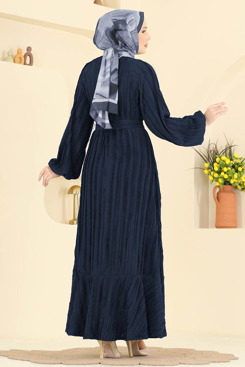 Eteği Fırfırlı Kuşaklı Elbise 7159ERK1158 görsel 4