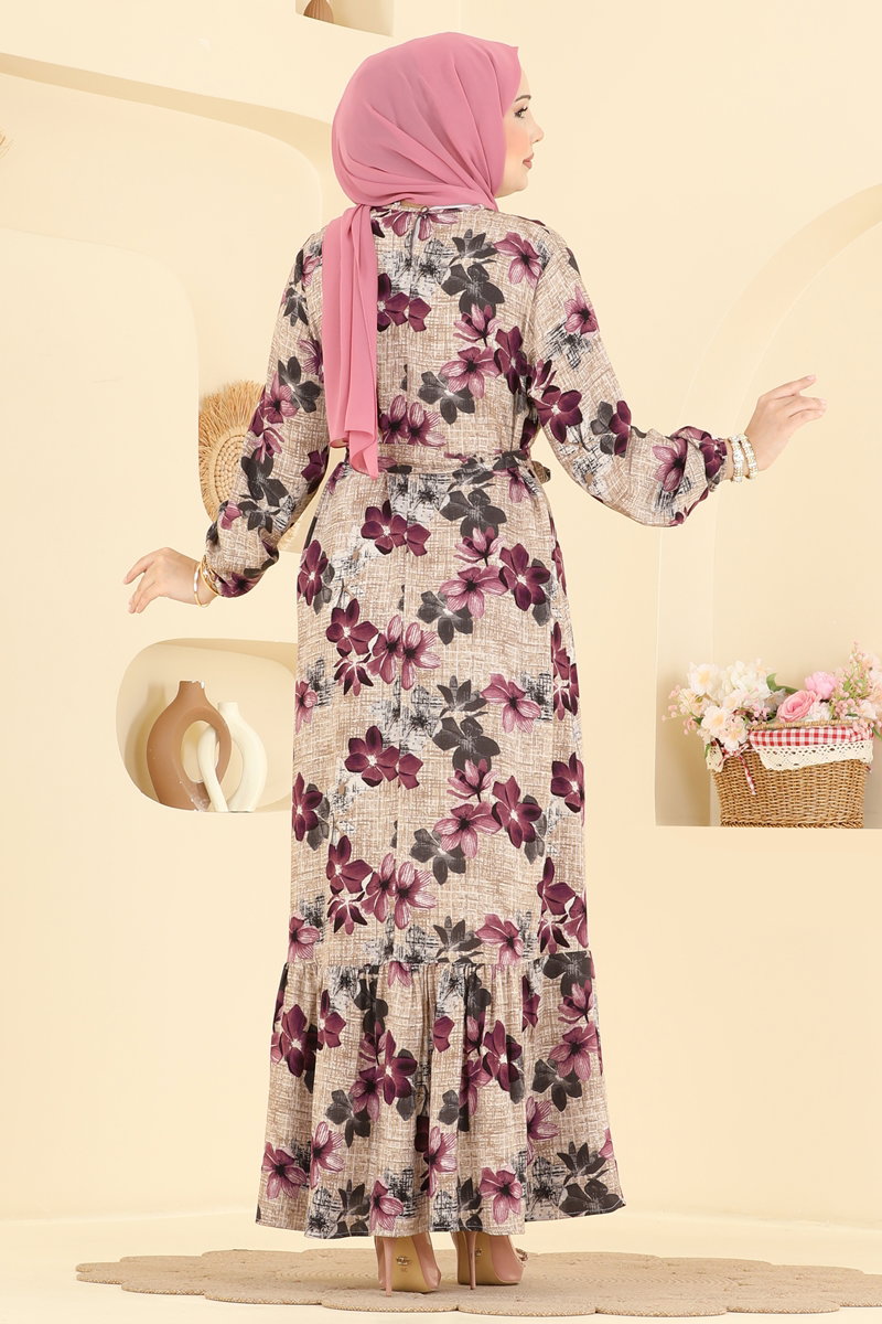 Çiçek Desen Viskon Elbise 029MR1078 görsel 4