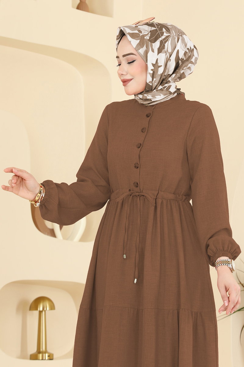 Beli Tünelli Düğmeli Elbise 3083KTR750 görsel 3