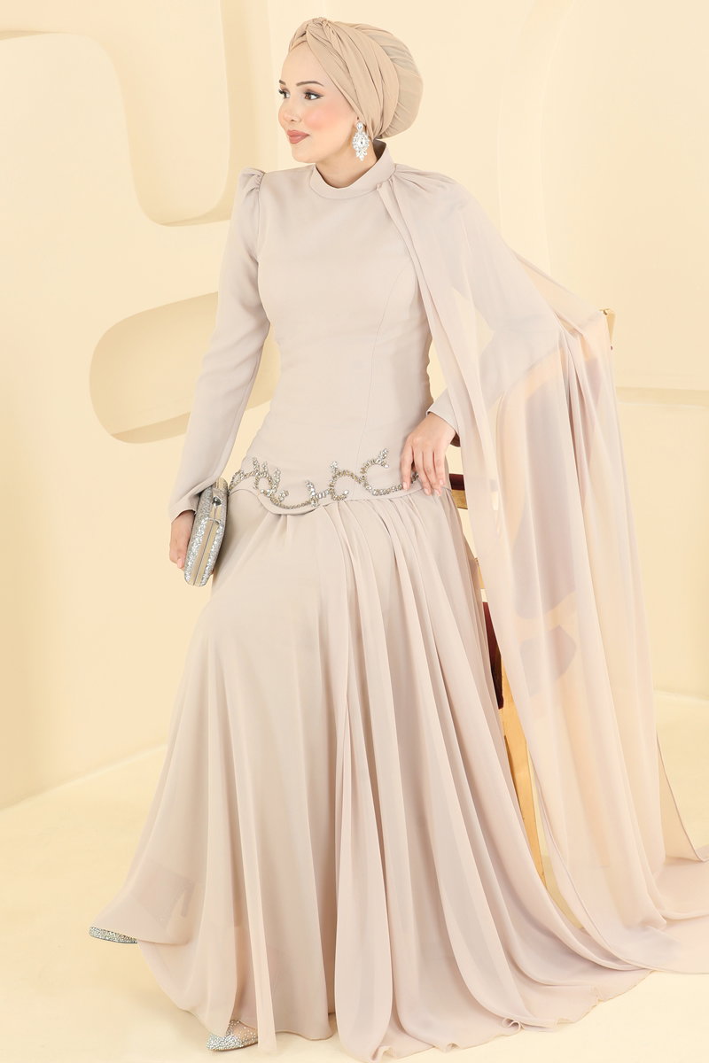 Pelerin Detaylı Şifon Abiye 5608DMNK1166