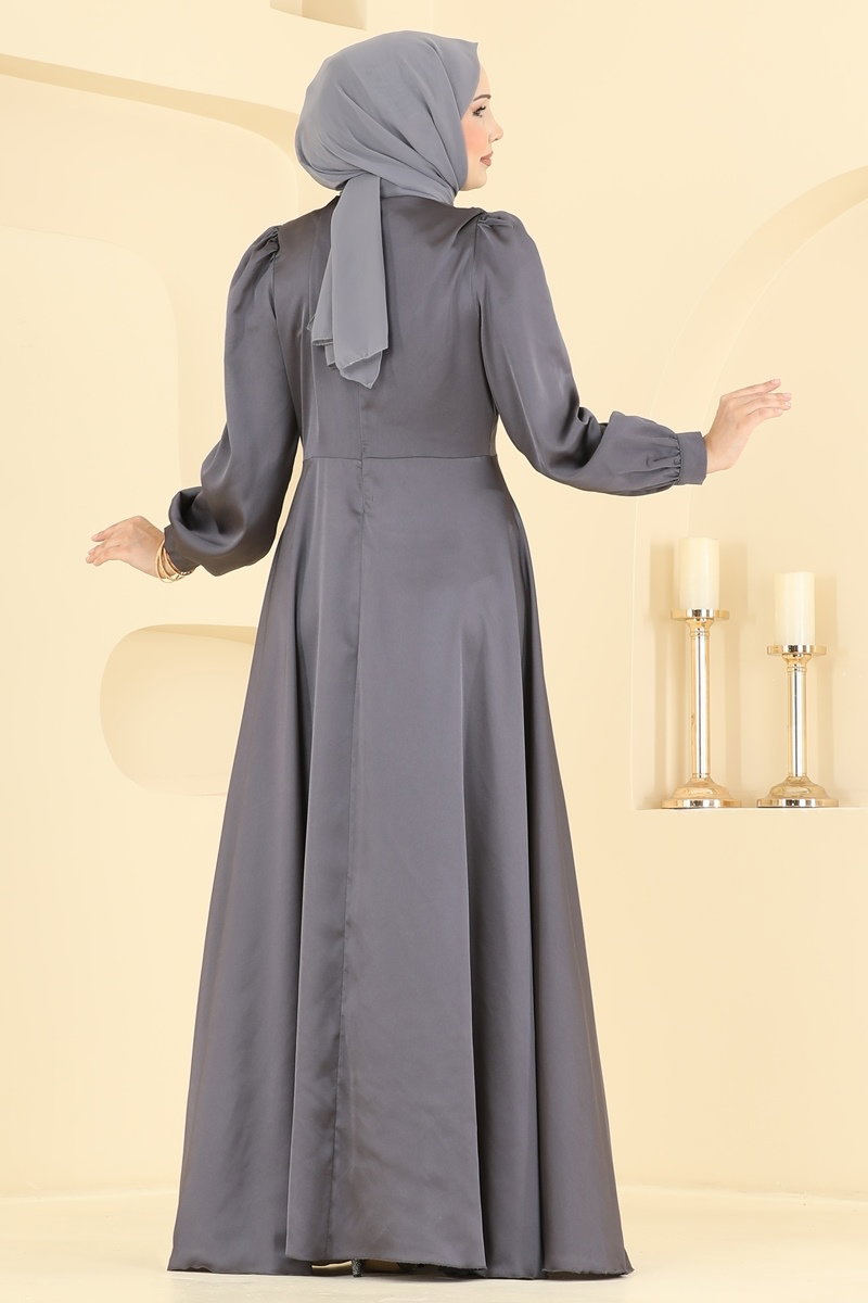 Tokalı Saten Şık Abiye 5833EDFK1198 görsel 4