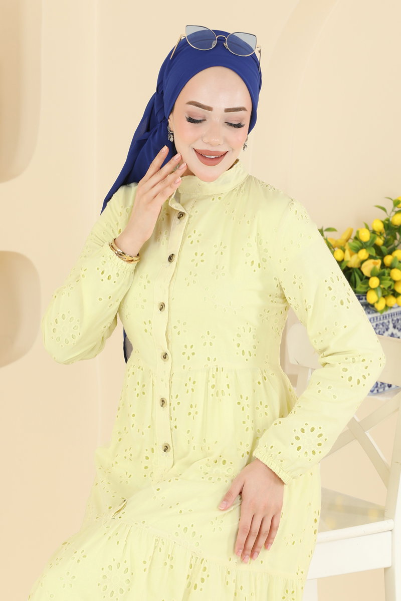 Yarım Düğmeli Fisto Elbise 6162ORG1169 görsel 3