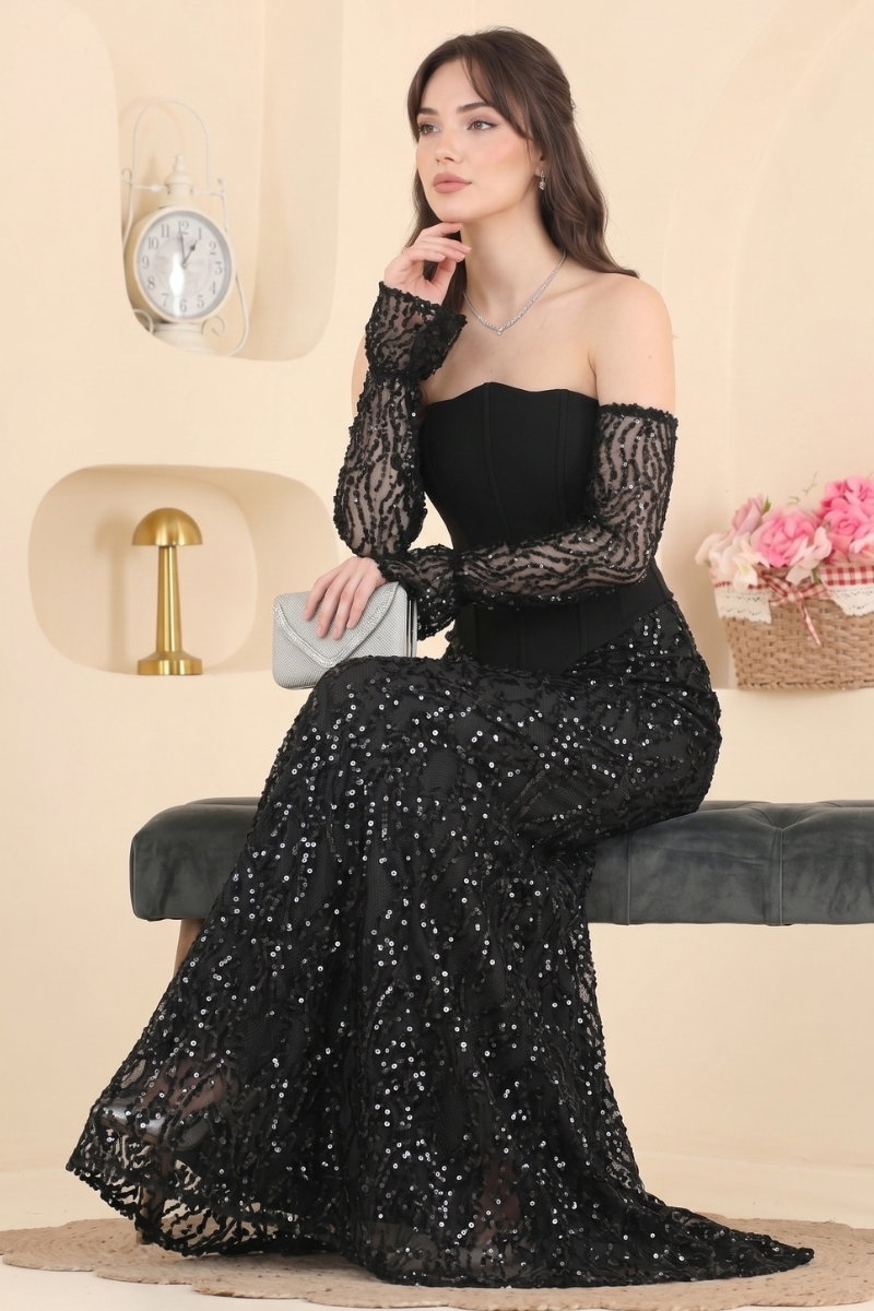 Korse Detaylı Pullu Abiye 251DMNK1166