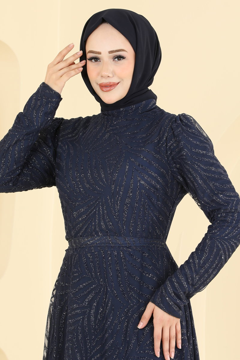 Flok Baskı Simli Abiye 5776EDF311 görsel 3