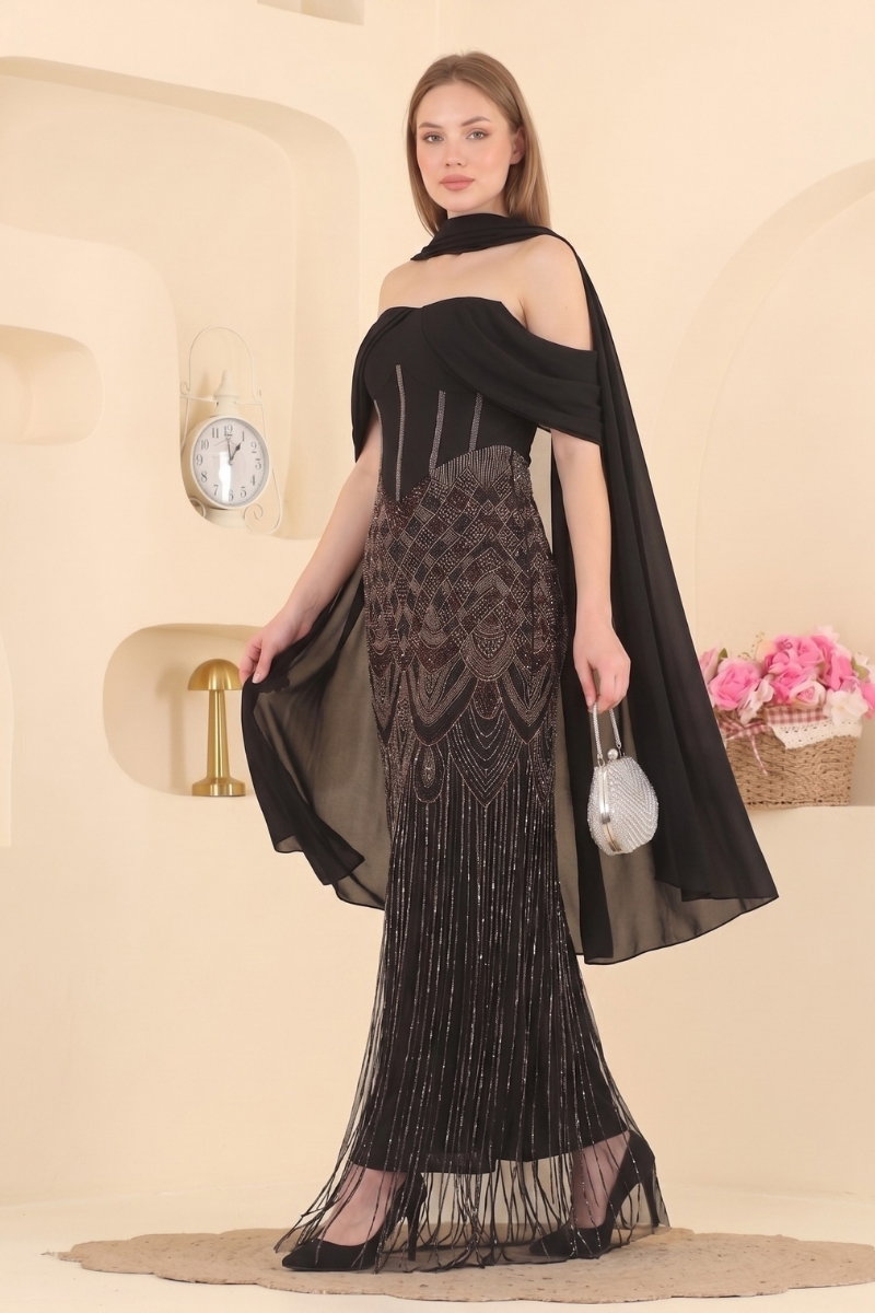 Fular Detaylı Straplez Abiye 232DMNK1166