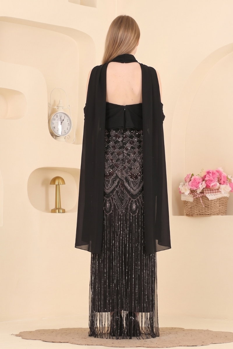Fular Detaylı Straplez Abiye 232DMNK1166 görsel 4