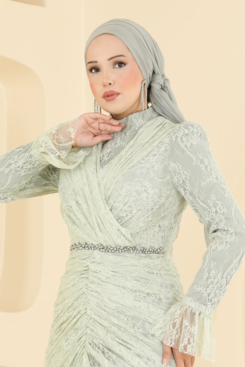 Taş Detaylı Dantel Abiye 5726DMNK1166 görsel 3