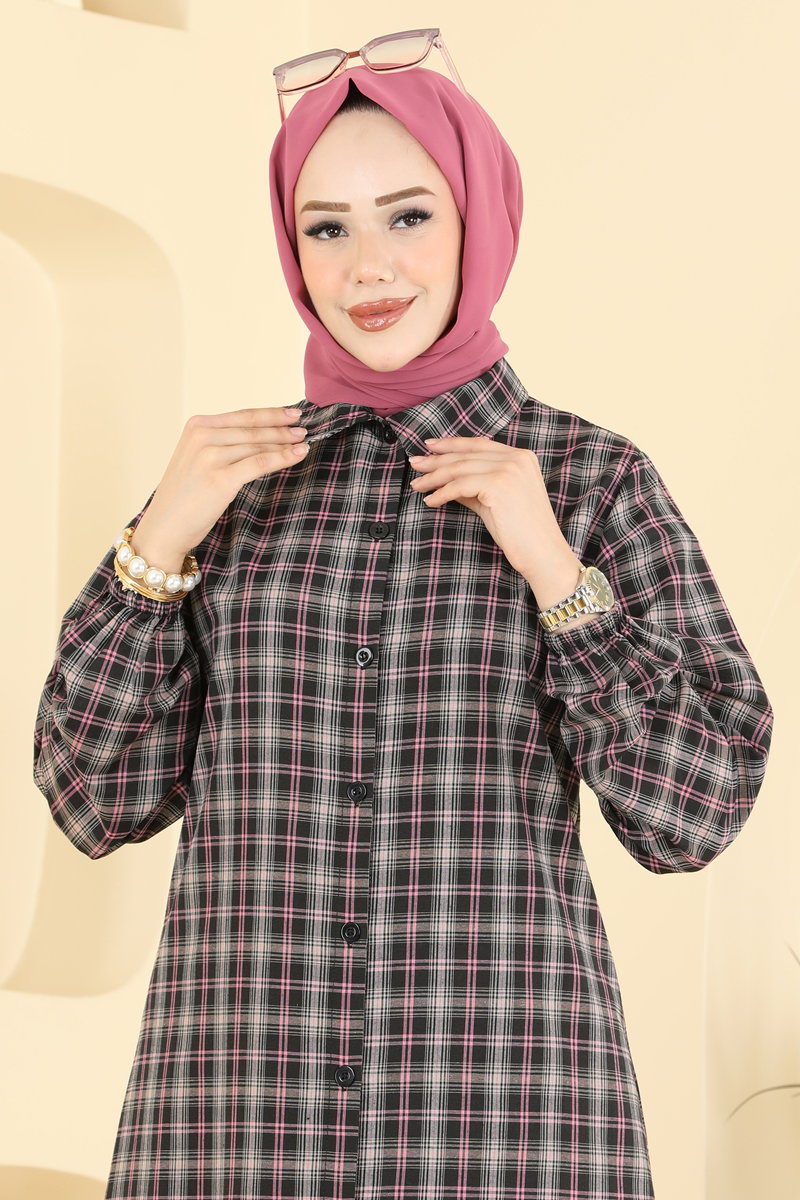 Ekose Desenli Uzun Tunik 192NZRK1200 görsel 3