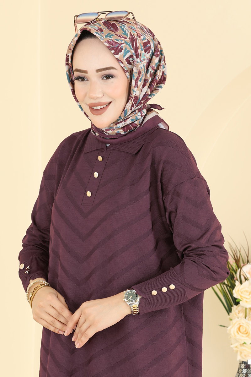 Düğme Detaylı Merserize Tunik 3304NVX1208 görsel 3