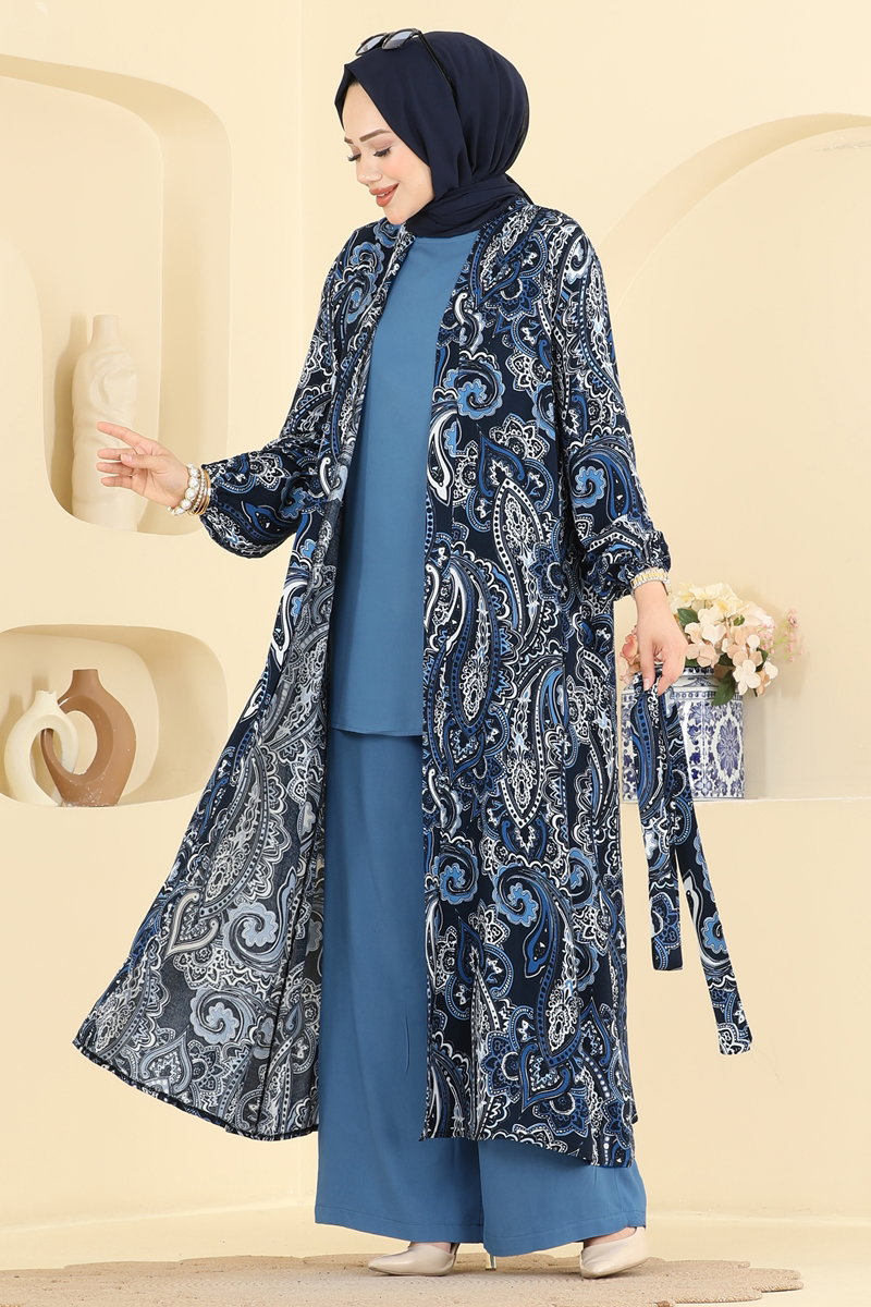 Desenli 3 lü Şık Takım 3425BLU797