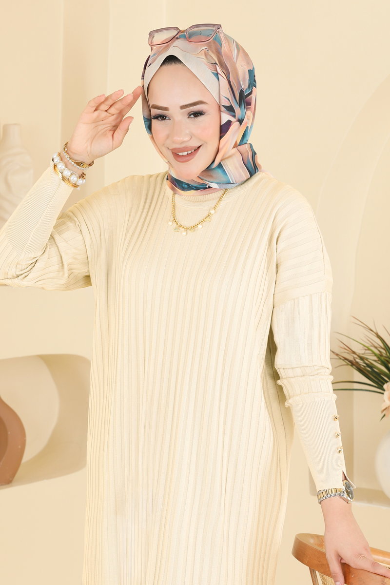 Kolları Düğmeli Merserize Tunik 3170NVX1208 görsel 3