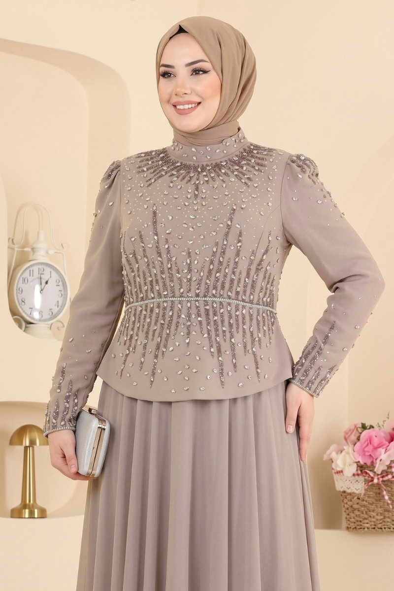 Taş Detaylı Şifon Abiye 5683DMNK1166 görsel 3