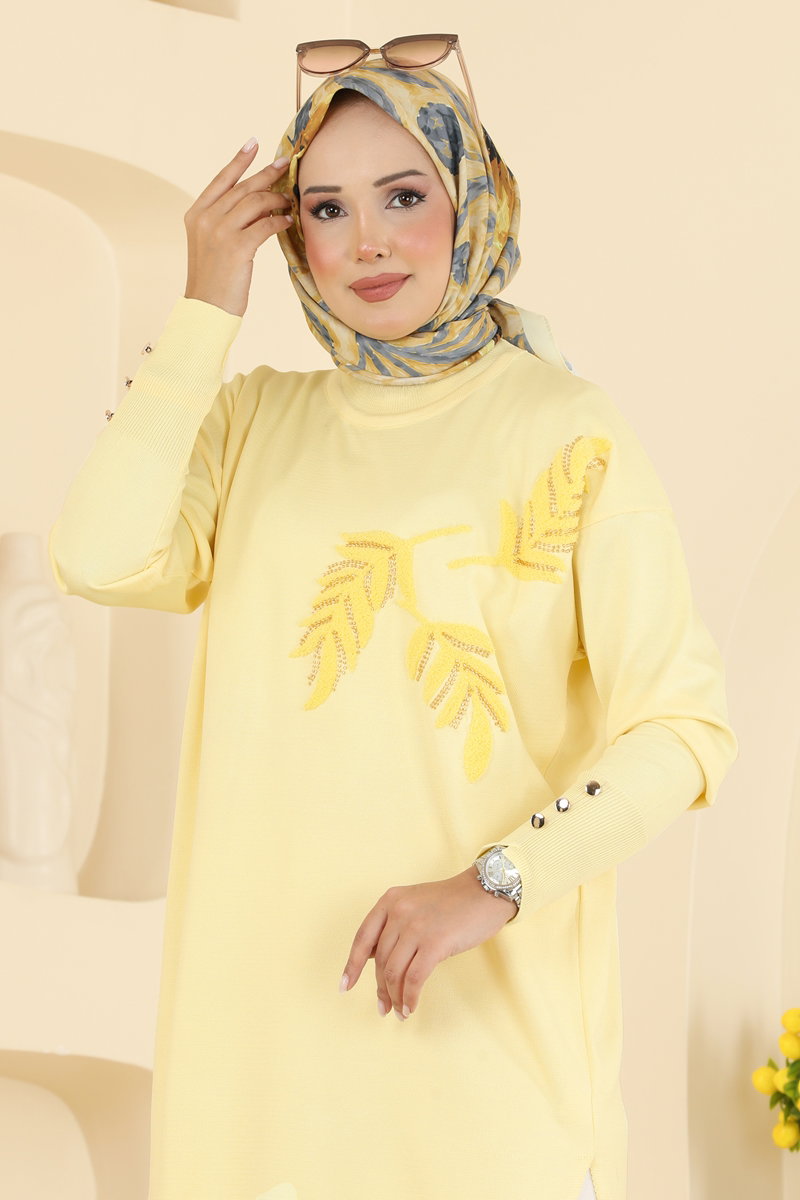 Yaprak Desenli Merserize Tunik 3385NVX1208 görsel 3