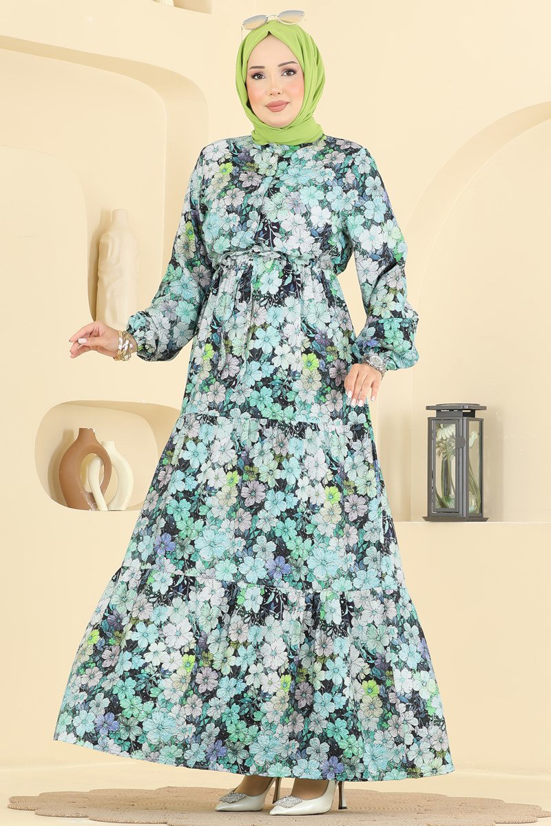 Çiçek Desenli Kemerli Elbise 228NZRK1200