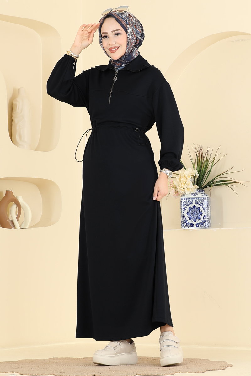 Fermuarlı Belden Büzgülü Elbise 8439AB368