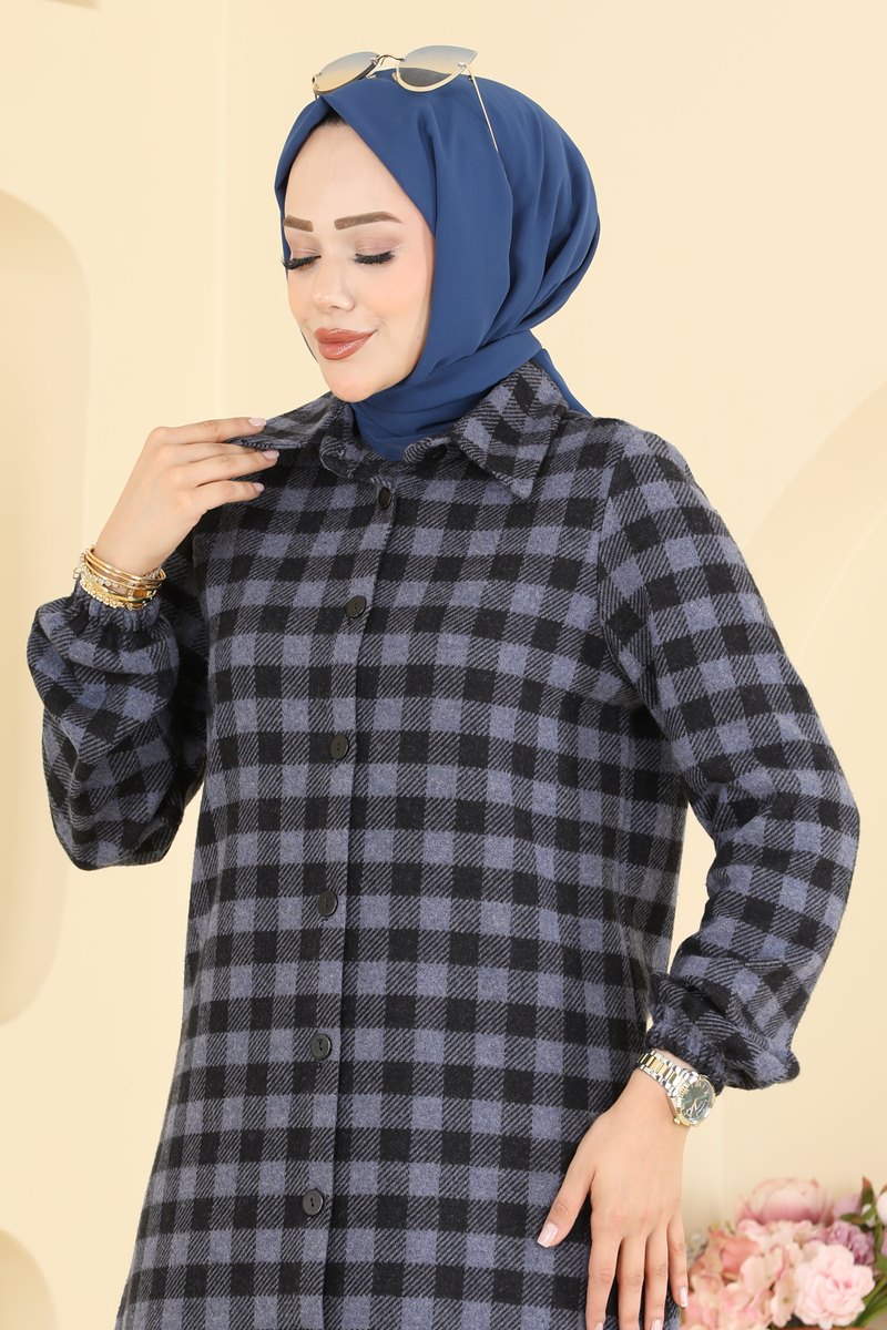 Ekose Desenli Düğmeli Tunik 3091KTR750 görsel 3