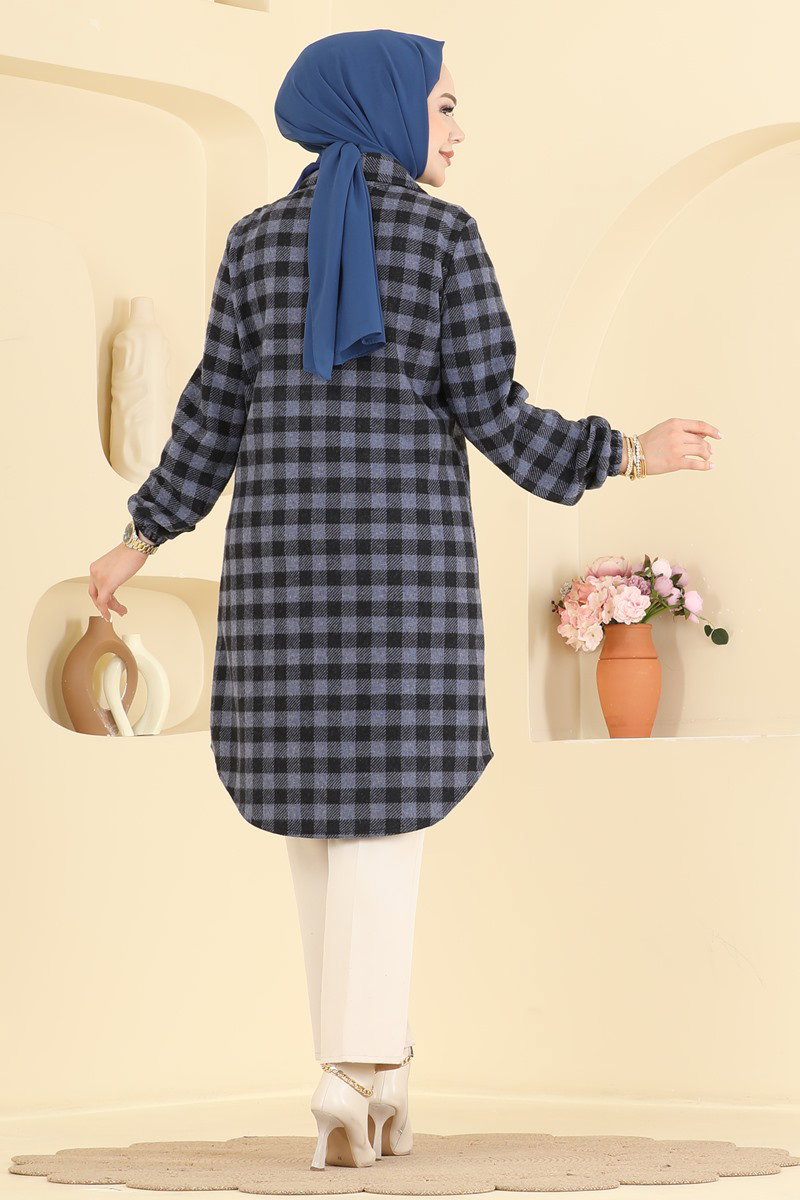 Ekose Desenli Düğmeli Tunik 3091KTR750 görsel 4
