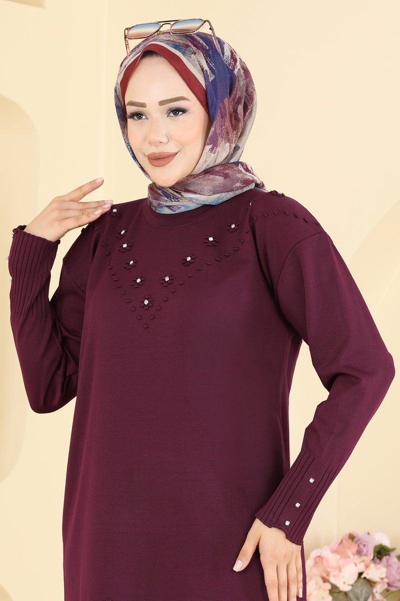 Çiçek Desenli Merserize Tunik 05BRZ597 görsel 3