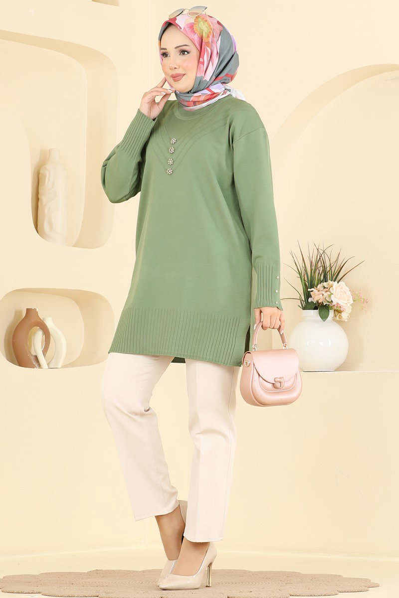 Çiçek Detaylı Merserize Tunik 02BRZ597