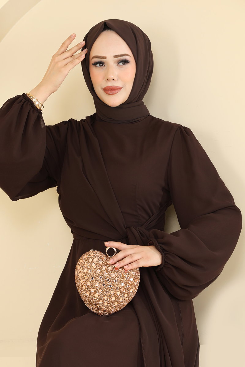Bağlama Detaylı Şifon Abiye 5856EDFK1198 görsel 3