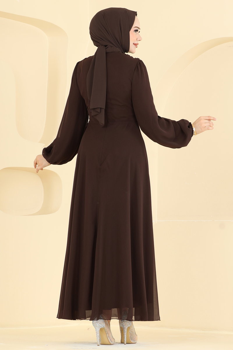 Bağlama Detaylı Şifon Abiye 5856EDFK1198 görsel 4