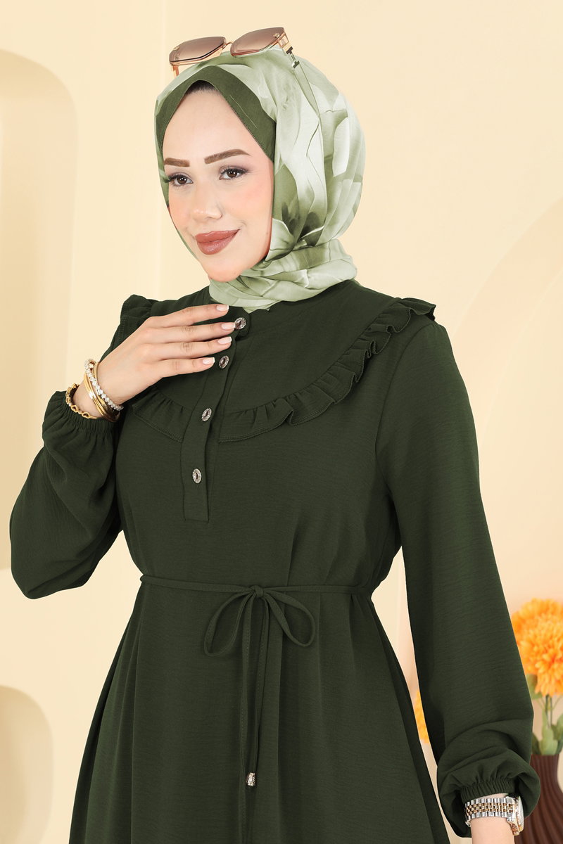 Fırfır Detay Biye Kemerli Elbise 5012MDA386 görsel 3