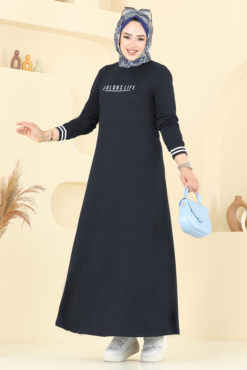 Yazı Baskılı Tesettür Elbise 4108PM271