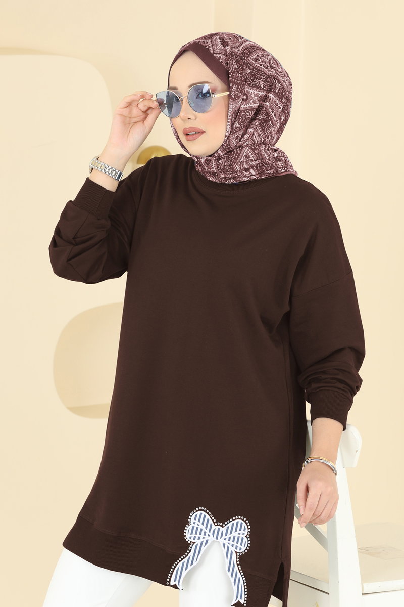 Kurdele Yırtmaçlı İki İp Tunik 7095TEG847 görsel 3