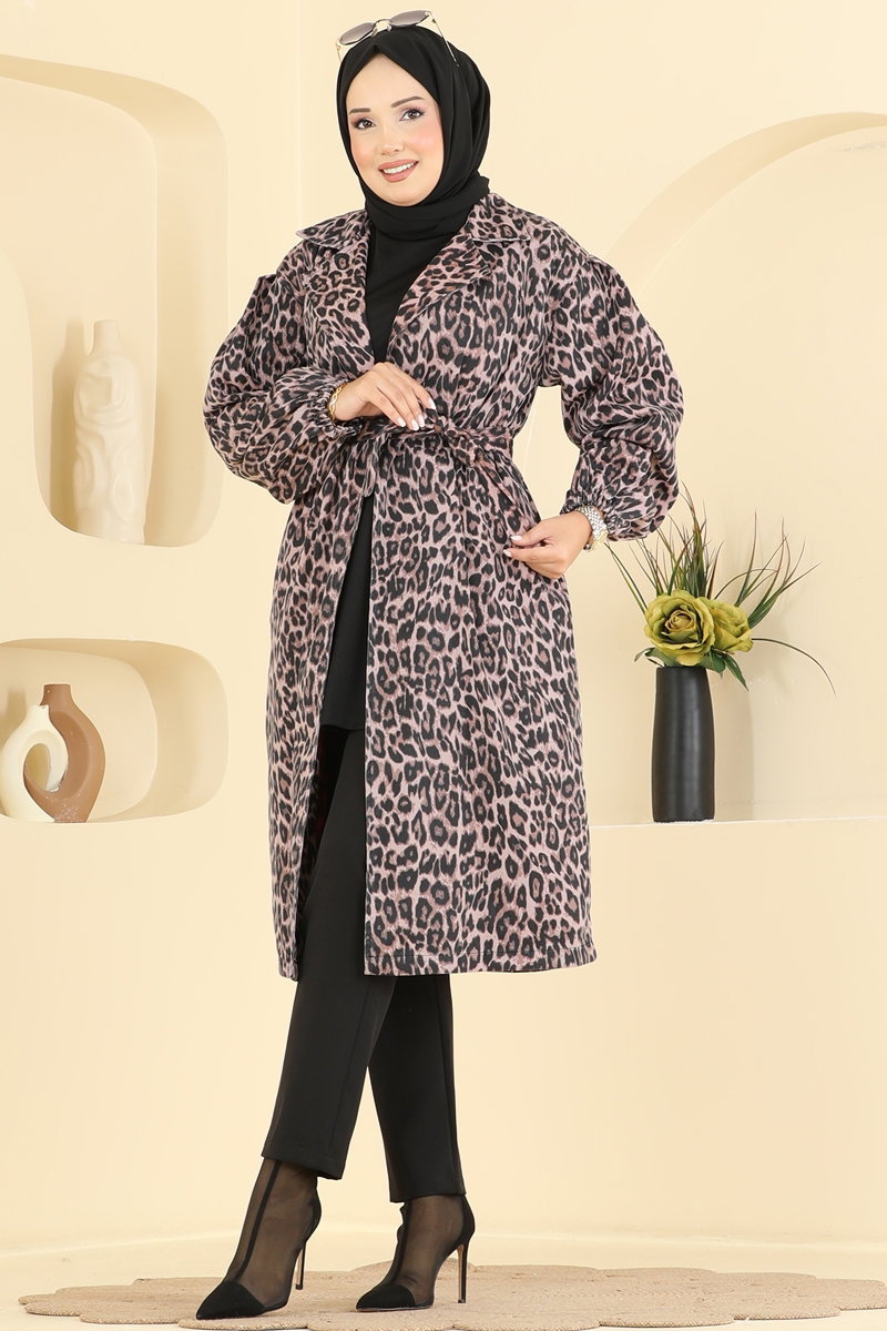 Leopar Desenli Uzun Trençkot 801MRK805
