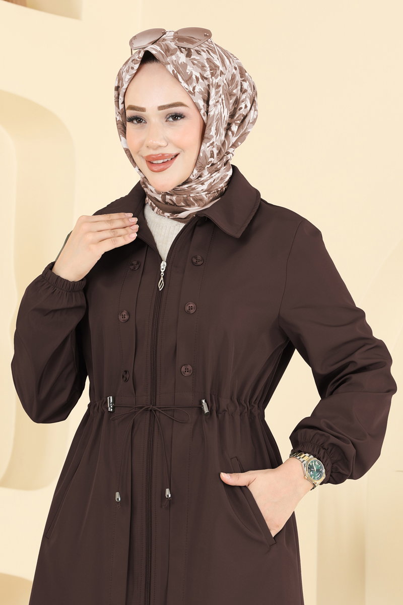 Beli Tünelli Uzun Trençkot 2627MSA980 görsel 3